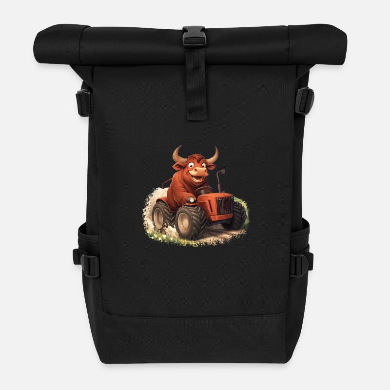 Stier auf Trekker - Rolltop Rucksack - Schwarz