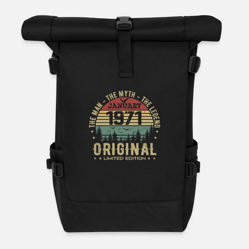 54 Jahre altes Geburtstagsgeschenk, geboren im Januar 1971 - Rolltop Rucksack - Schwarz