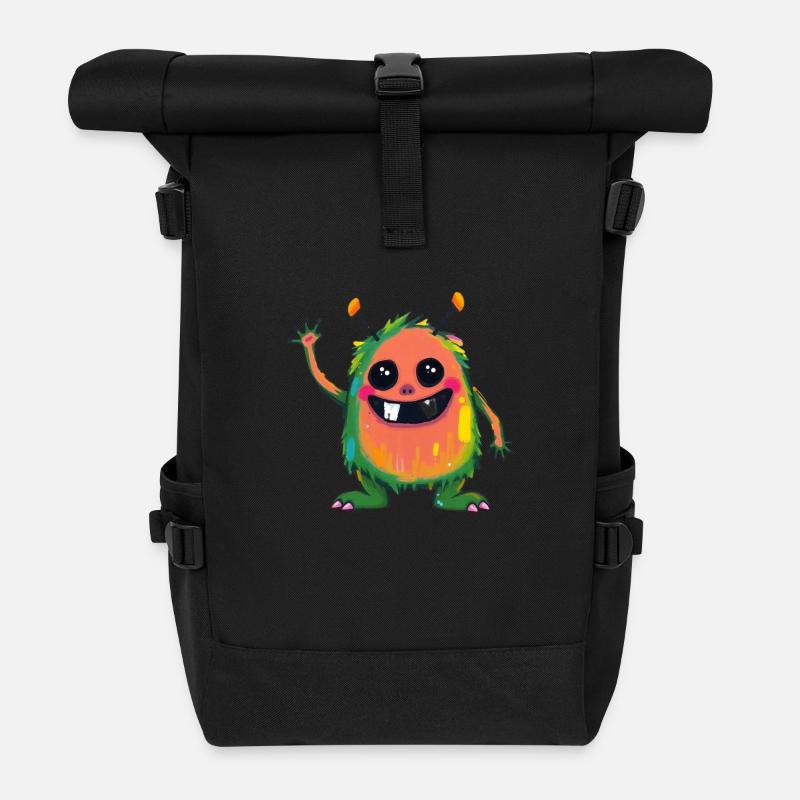 Bunte Monsterkunst - Niedlicher & verspielter Charakter - Rolltop Rucksack - Schwarz