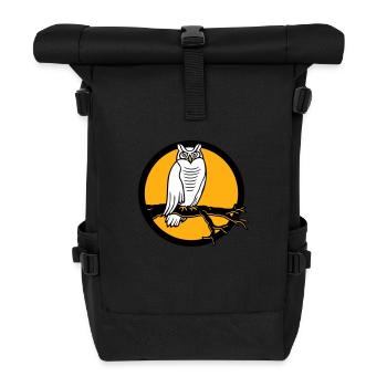 hibou aigle hibou branche arbre forêt lune nuit pleine lune ronde - Sac à dos roll top - noir - Devant