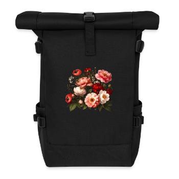 Bouquet of flowers, peonies, poppies, vintage, flower - Roll Top Backpack - black - Front