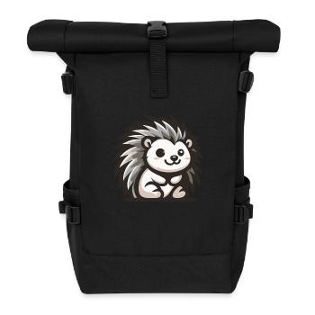 Fourrure grise et blanche du hérisson - Sac à dos roll top - noir - Devant