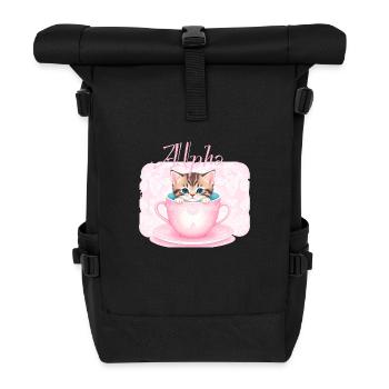 katze in tasse,katze, tasse,alpha, rosa, rosen - Rolltop Rucksack - Schwarz - Vorne