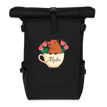 capybara, sitzt in einer tasse, kaffee,alpha,rosen - Rolltop Rucksack - Schwarz - Vorne