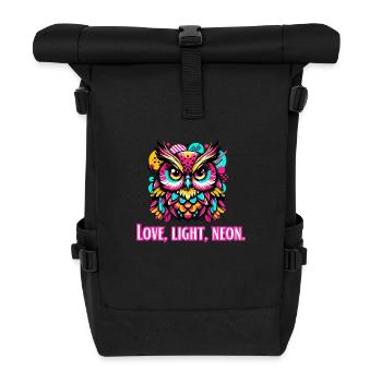 Liebe, Licht, Neon Eule - Rolltop Rucksack - Schwarz - Vorne
