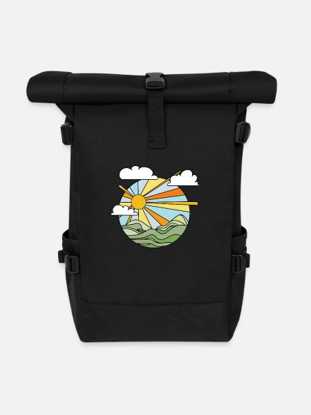 MOUNTAINS - SUNSET GRAPHICS - Roll Top Backpack - black