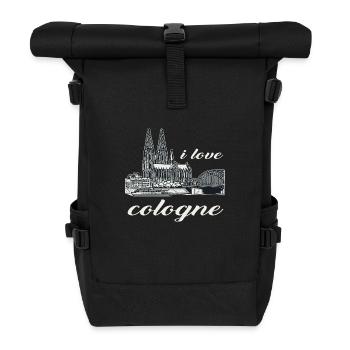 J’adore Cologne Design avec la cathédrale de Cologne et le Rhin - Sac à dos roll top - noir - Devant