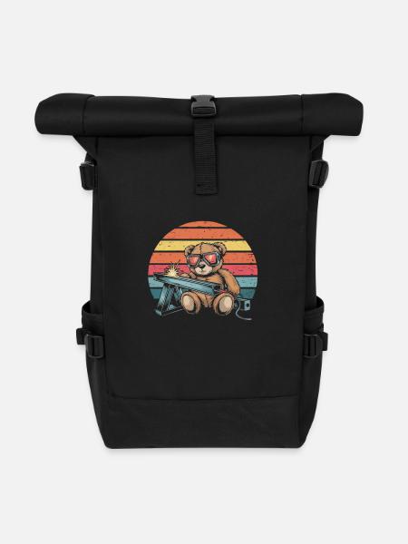 Teddybär Schweißer schweißen Stahlbau Metallbau - Rolltop Rucksack - Schwarz