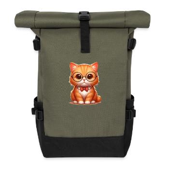 Nerdy Cat Cute Cat - Roll Top Backpack - olive/black - Front