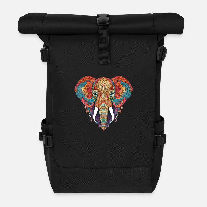 Elefant Zentangle Kunst bunt tier - Rolltop Rucksack - Schwarz