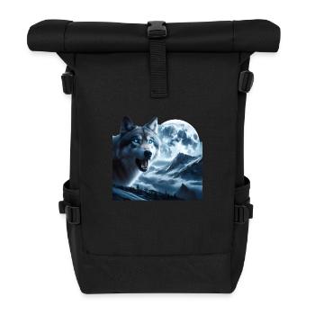 Wolf mit blauen Augen bei Vollmond - Rolltop Rucksack - Schwarz - Vorne