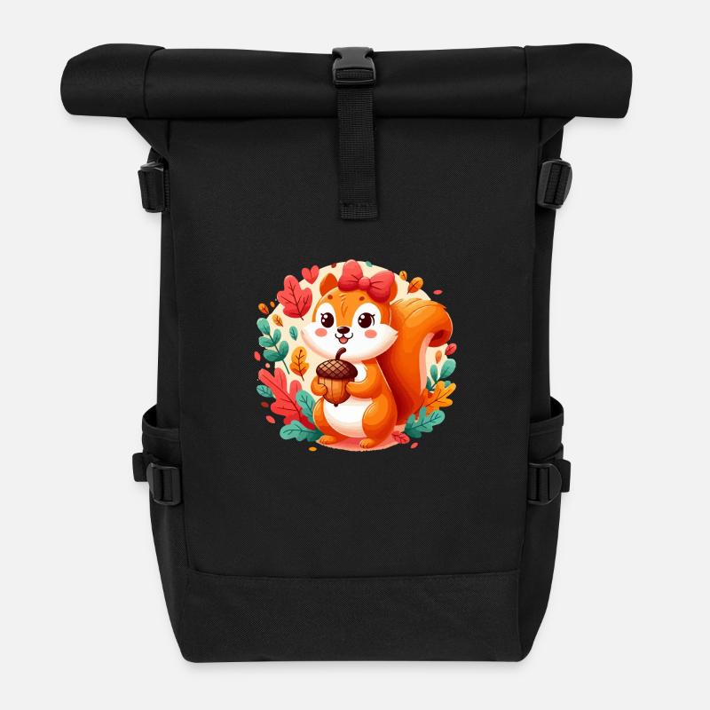 Écureuil mignon avec gland - Sac à dos roll top - noir
