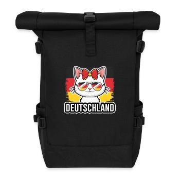 Deutschland Katze Fußball Katzenliebhaber - Rolltop Rucksack - Schwarz - Vorne