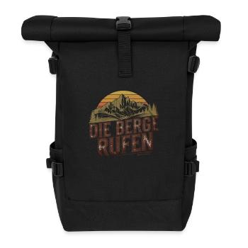 DIE BERGE RUFEN - Rustikales Schild Design - Rolltop Rucksack - Schwarz - Vorne