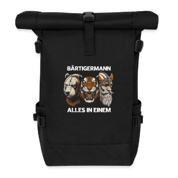 Bärtigermann Bär Tiger Wikinger Starker Mann Bart - Rolltop Rucksack - Schwarz - Vorne