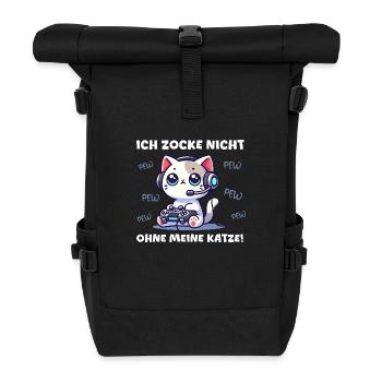 Ich Zocke Nicht Ohne Meine Katze Gamer Pew Pew - Rolltop Rucksack - Schwarz - Vorne