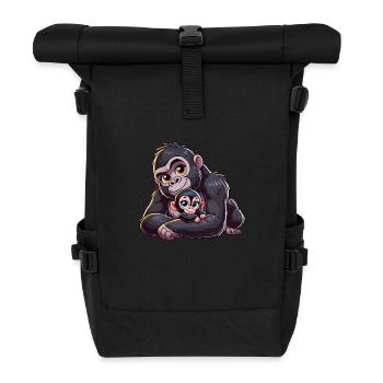 Mère gorille avec enfant - Sac à dos roll top - noir - Devant