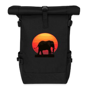 Elefant bei Sonnenaufgang - Rolltop Rucksack - Schwarz - Vorne