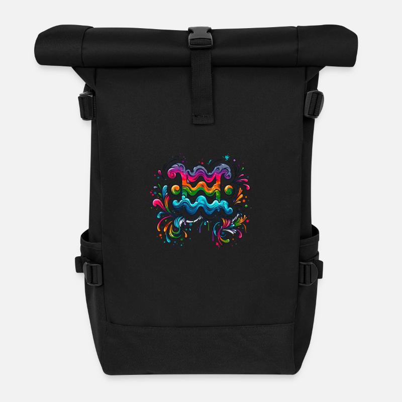 color Zodiac: Wassermann - Rolltop Rucksack - Schwarz