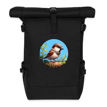 Spatz auf einem Ast - Rolltop Rucksack - Schwarz - Vorne