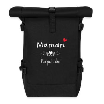 Mom of a Little Cat - Matching Little Baby - Roll Top Backpack - black - Front