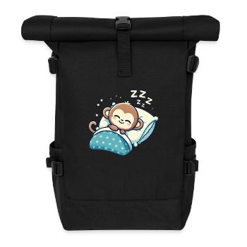 Monkey Sleeping In Bed At Night Time - Rolltop Rucksack - Schwarz - Vorne