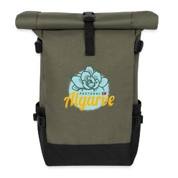 Algarve Portugal Flower Succulent Vintage Souvenir - Roll Top Backpack - olive/black - Front