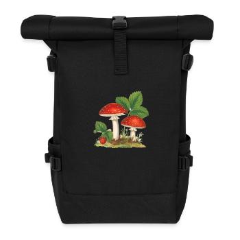 erdbeeren,vintage,retro,fliegenpilz,wald - Rolltop Rucksack - Schwarz - Vorne