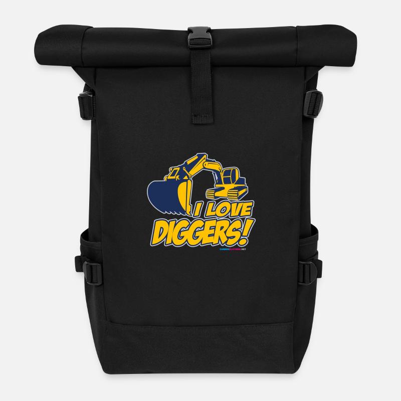 I Love Diggers - Roll Top Backpack - black