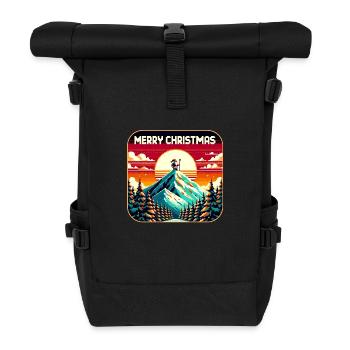 Weihnachtsmann auf dem Berg mit Sternenhimmel - Rolltop Rucksack - Schwarz - Vorne