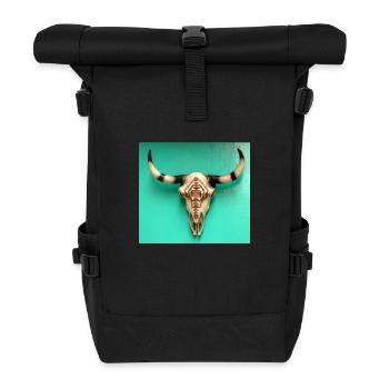 Crâne de taureau avec des ornements sur un mur vert - Sac à dos roll top - noir - Devant