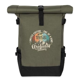 Januar 1956 Originales Geburtstagsgeschenk 69 Jahre alt - Rolltop Rucksack - Olive/Schwarz - Vorne