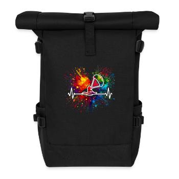 Kitesurfen Herzschlag Bunter Farbspritzer - Rolltop Rucksack - Schwarz - Vorne