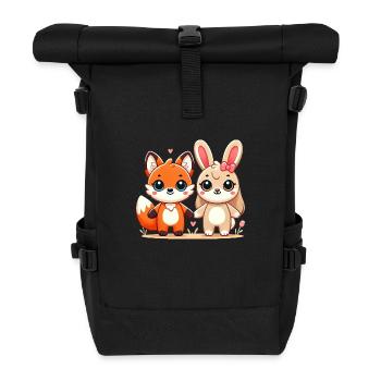 Fox And Rabbit Friends Holding Hands - Rolltop Rucksack - Schwarz - Vorne