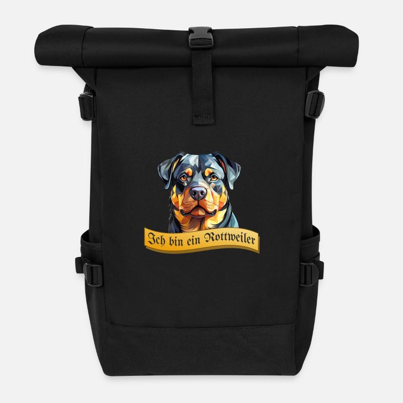 Abstrakter Rottweiler Schriftzug - Rolltop Rucksack - Schwarz
