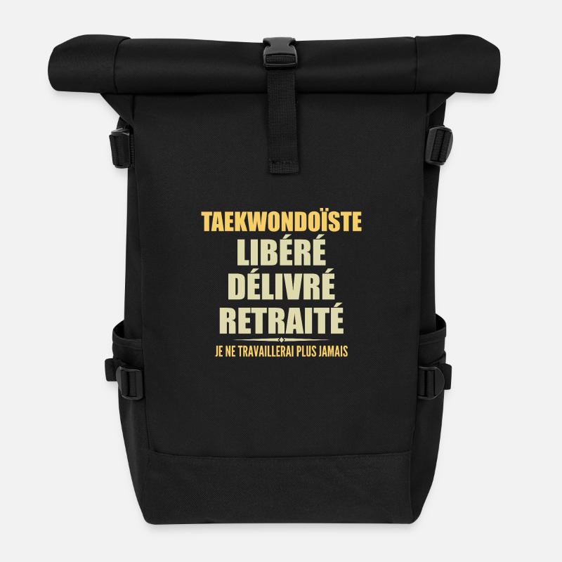Taekwondo Athlete Celebrates Retirement with Humour - Roll Top Backpack - black