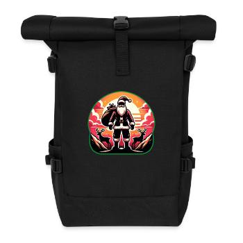 Weihnachtsmann mit Rentieren auf Bergspitze - Rolltop Rucksack - Schwarz - Vorne