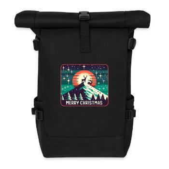 Frohe Weihnachten Rentiere auf der Bergspitze - Rolltop Rucksack - Schwarz - Vorne