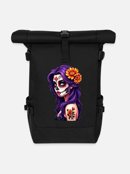 Dia de los Muertos Kopf Frau Mexiko Zucker Schädel - Rolltop Rucksack - Schwarz