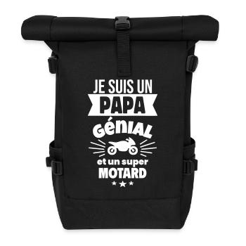 Papa génial super motard, fête des pères - Sac à dos roll top - noir - Devant