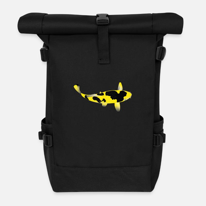 Carpe Koï - Jaune et Noire - Sac à dos roll top - noir