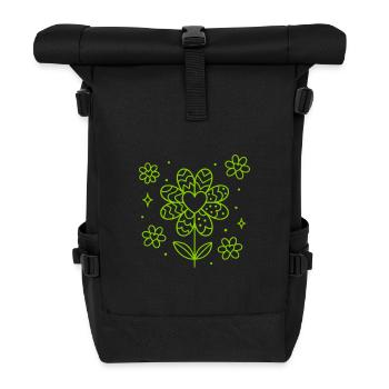 Flowers and hearts patterned - Roll Top Backpack - black - Front