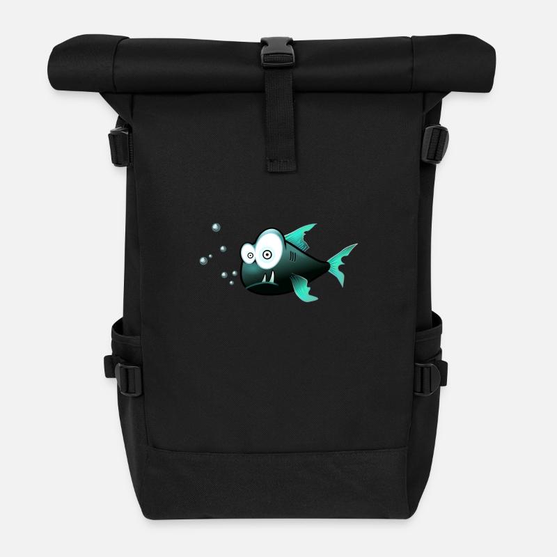 fish - Roll Top Backpack - black