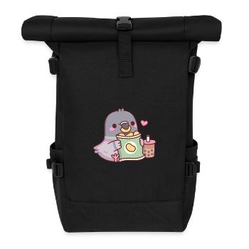 Un pigeon mignon aime les croustilles et le thé boba - Sac à dos roll top - noir - Devant