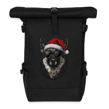 German Shepherd with Santa Hat - Roll Top Backpack - black - Front