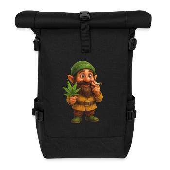 Knuffiger Kifferzwerg mit Hanfblatt - Rolltop Rucksack - Schwarz - Vorne