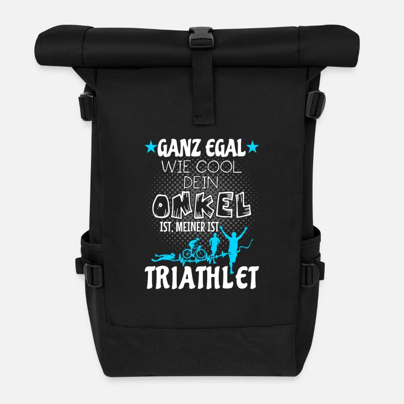 Kinder Triathlon T-Shirt - Onkel ist Triathlet - Rolltop Rucksack - Schwarz