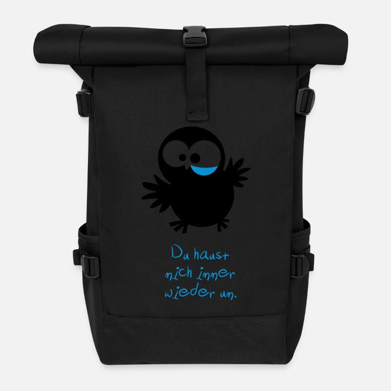 Eine Eule // Du haust mich immer wieder um. - Rolltop Rucksack - Schwarz