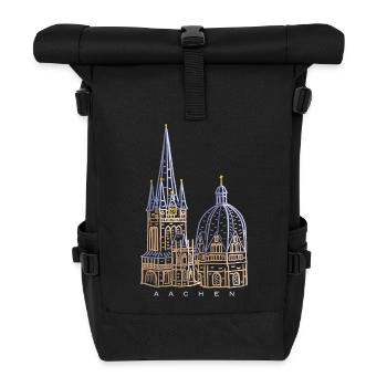 Aachener Dom, Handgezeichnet - Rolltop Rucksack - Schwarz - Vorne