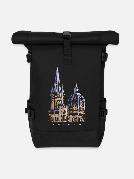 Aachener Dom, Handgezeichnet - Rolltop Rucksack - Schwarz